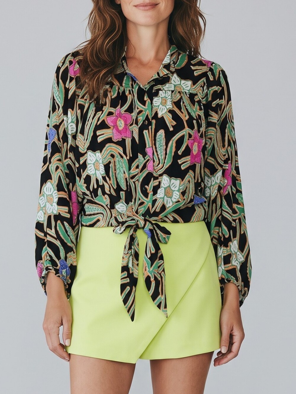 Rachel Zoe Floral Tie Front Blouse
